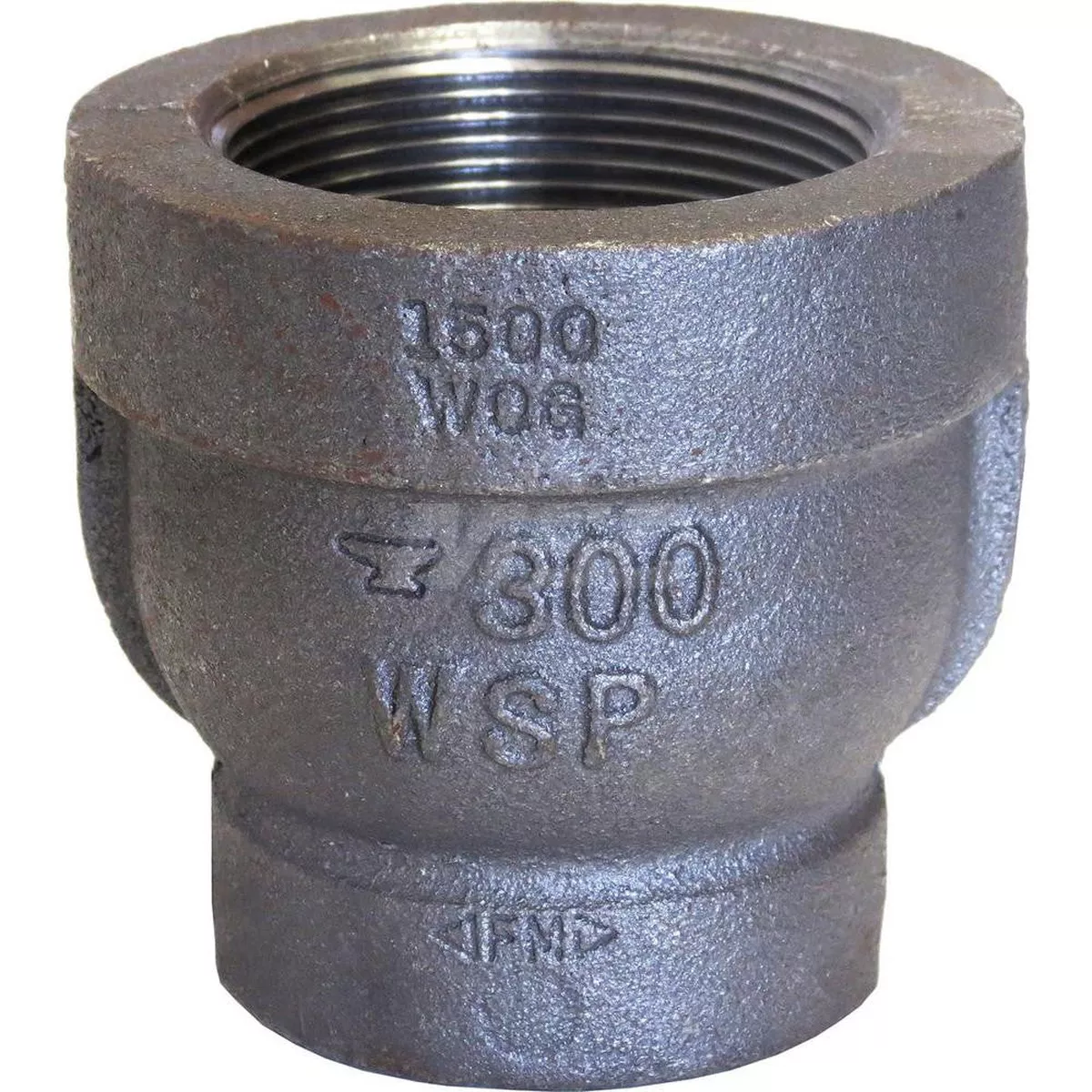Black Reducing Coupling: 1-1/2 x 3/4", 300 psi, Thread x Thread