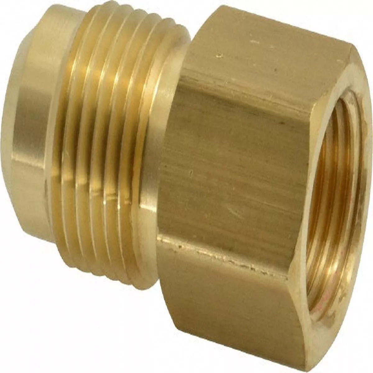 Brass Flared Tube Connector: 5/8 x 1/2" OD, 7/8-14 Thread, 45 deg Flared Angle