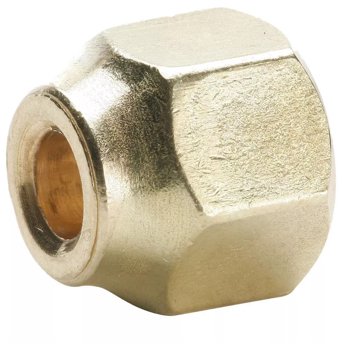 Brass Flared Tube Nut: 3/4" OD, 1-1/16-14 Thread, 45 deg Flared Angle