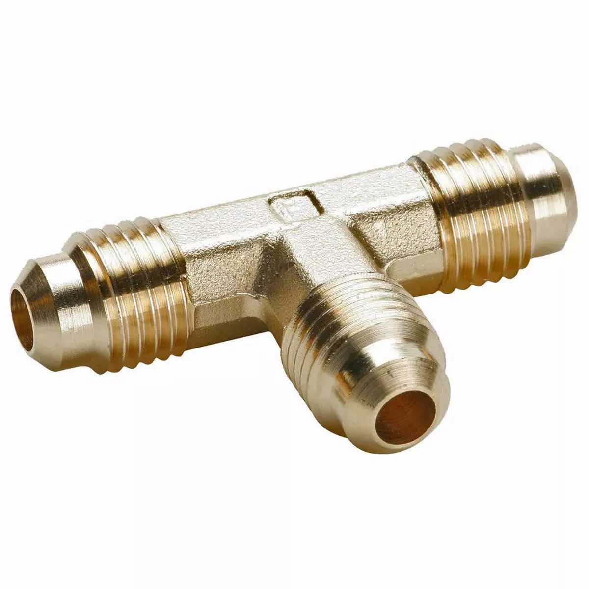 Brass Flared Tube Union Tee: 1/2" OD, 3/4-16 Thread, 45 deg Flared Angle