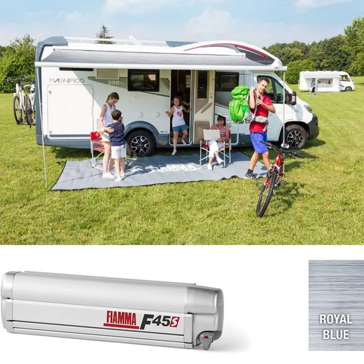 Polar White F45S 190 Awning Royal Blue Fabric