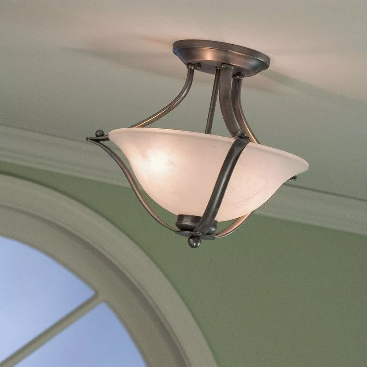 Portfolio 17.32-in Brushed Nickel Traditional Semi-Flush Mount Light