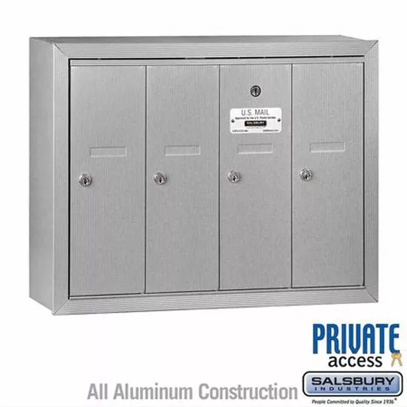 Salsbury Industries 3504-SP Vertical Mailbox 4 Doors Surface Mounted Private Access